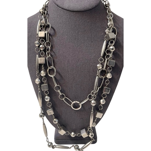 ❤️ Artisan Silver Tone Geometric Layered Necklace - Picture 5 of 5